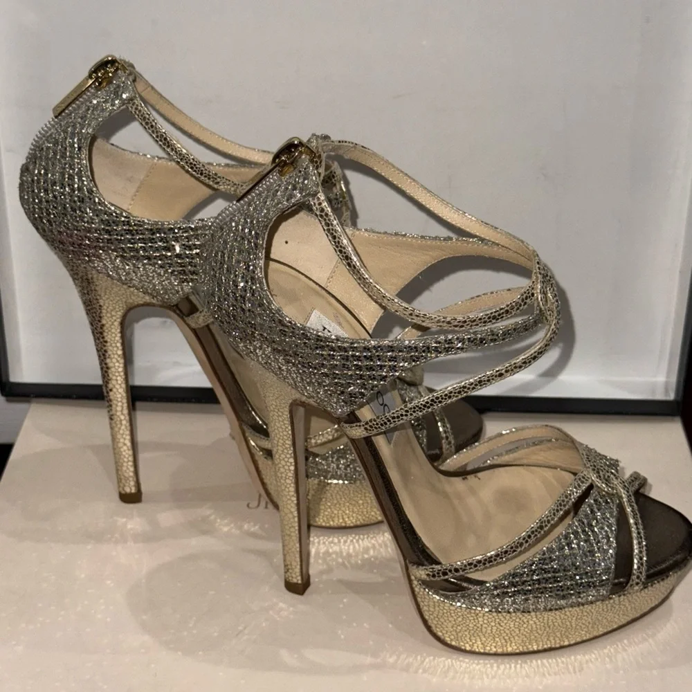 Jimmy Choo Champagne Sierra Glittercoated Snakeprint leather pumps - Picture 3 of 5
